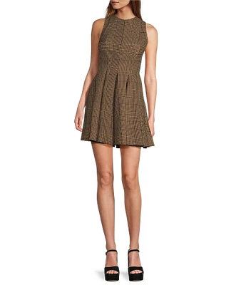 Antonio Melani Eloise Houndstooth Crew Neck Sleeveless A-Line Mini Dress