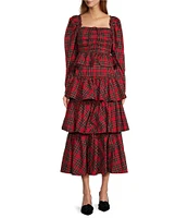 Antonio Melani Elvira Plaid Tie Square Neck Long Puffed Sleeve Blouse