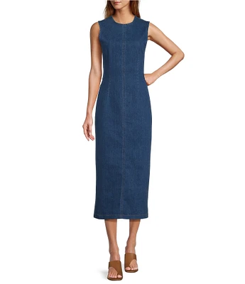 Antonio Melani Elvira Stretch Denim Round Neck Sleeveless Sheath Midi Dress