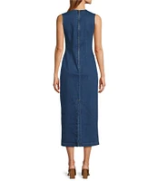 Antonio Melani Elvira Stretch Denim Round Neck Sleeveless Sheath Midi Dress