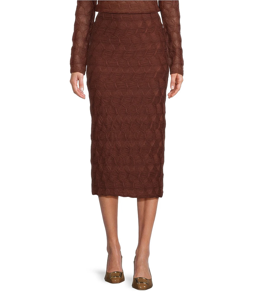 Antonio Melani Evangeline Puckered Jacquard Coordinating Pencil Midi Skirt