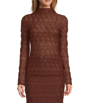 Antonio Melani Evangeline Puckered Jacquard Long Sleeve Coordinating Turtleneck Top