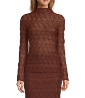 Antonio Melani Evangeline Puckered Jacquard Long Sleeve Coordinating Turtleneck Top