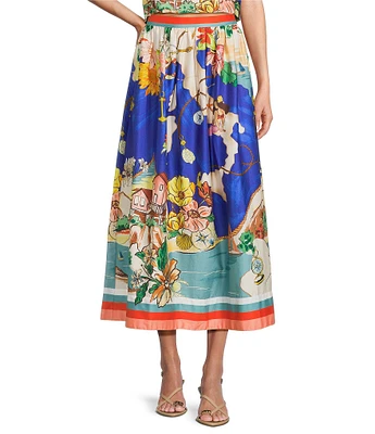 Antonio Melani Evie Woven Ocean Print High Rise A-Line Coordinating Skirt