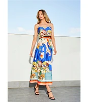 Antonio Melani Evie Woven Ocean Print High Rise A-Line Coordinating Skirt