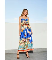 Antonio Melani Evie Woven Ocean Print High Rise A-Line Coordinating Skirt
