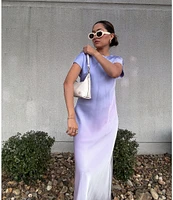 Antonio Melani Fallon Printed Satin Ombre Boat Neck Short Sleeve Long Slip Dress