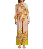 Antonio Melani Flynn Floral Print Coordinating Linen Blend Collar Neck Long Sleeve Button Down Blouse