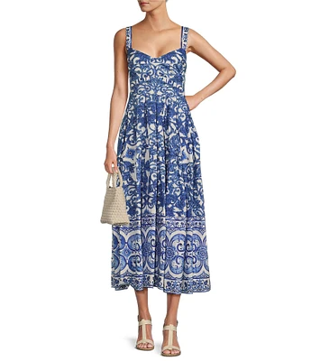 Antonio Melani Gabriela Printed Cotton Poplin Sweetheart Neckline Sleeveless A-line Dress