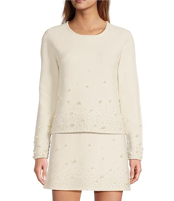 Antonio Melani Gia Pearl Embellishment Crew Neck Long Sleeve Sweater