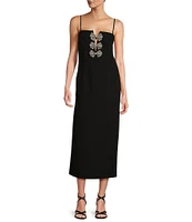 Antonio Melani Giada Crepe Sweetheart Neck Bow Applique Midi A-Line Dress