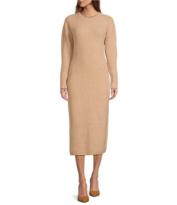 Antonio Melani Greer Wool Blend Knit Crew Neck Long Sleeve Midi Sheath Dress