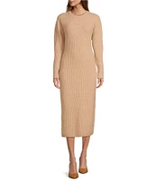 Antonio Melani Greer Wool Blend Knit Crew Neck Long Sleeve Midi Sheath Dress