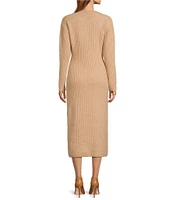 Antonio Melani Greer Wool Blend Knit Crew Neck Long Sleeve Midi Sheath Dress