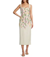 Antonio Melani Halo Linen Blend Floral Embroidered Sleeveless Midi Dress