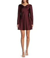 Antonio Melani Hanna Long Sleeve Drapey Satin Shift Dress