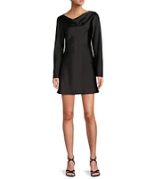 Antonio Melani Hanna Long Sleeve Drapey Satin Shift Dress