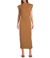 Antonio Melani Harper Matte Jersey Mock Neck Dropped Cap Sleeve Midi Sheath Dress