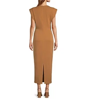 Antonio Melani Harper Matte Jersey Mock Neck Dropped Cap Sleeve Midi Sheath Dress