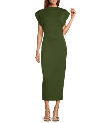 Antonio Melani Harper Matte Jersey Mock Neck Dropped Cap Sleeve Midi Sheath Dress