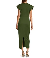 Antonio Melani Harper Matte Jersey Mock Neck Dropped Cap Sleeve Midi Sheath Dress