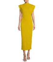 Antonio Melani Harper Matte Jersey Mock Neck Dropped Cap Sleeve Midi Sheath Dress