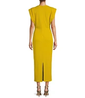 Antonio Melani Harper Matte Jersey Mock Neck Dropped Cap Sleeve Midi Sheath Dress