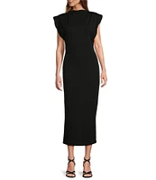 Antonio Melani Harper Matte Jersey Mock Neck Dropped Cap Sleeve Midi Sheath Dress