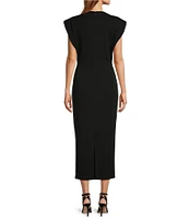 Antonio Melani Harper Matte Jersey Mock Neck Dropped Cap Sleeve Midi Sheath Dress