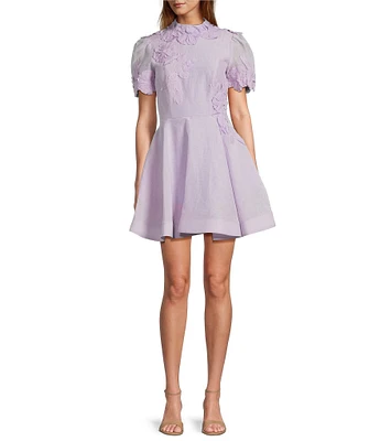 Antonio Melani Iris Floral Mockneck Short Sleeve Dress