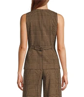 Antonio Melani Ivy Houndstooth V-Neck Sleeveless Button Front Long Line Coordinating Vest