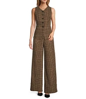 Antonio Melani Ivy Houndstooth V-Neck Sleeveless Button Front Long Line Coordinating Vest