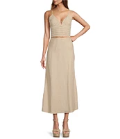 Antonio Melani Jazmin Stretch Linen Blend V-Neck Spaghetti Strap Eyelet Cropped Top