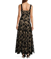Antonio Melani Jenneth Schiffli Lace Sheer Illusion Square Neck Sleeveless Strap A-Line Gown