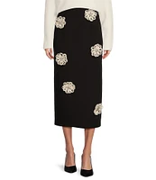 Antonio Melani Jolie Crepe Floral Applique Sheath Midi Skirt