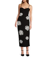 Antonio Melani Jolie Stretch Crepe Sweetheart Neck Floral Applique A-Line Dress