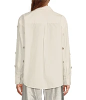 Antonio Melani Joyce Cotton Poplin Jewel Embellished Point Collar Long Sleeve Button Down Blouse