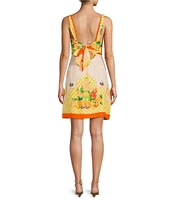Antonio Melani Kacey Fruit Printed Linen V-Neck Sleeveless A-Line Dress