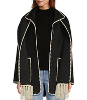 Antonio Melani Kahlani Fringe Scarf Wool Long Sleeve Jacket