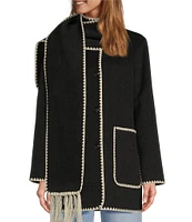 Antonio Melani Kahlani Fringe Scarf Wool Long Sleeve Jacket