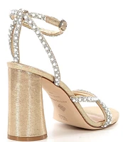 Antonio Melani Kameron Pearl Rhinestone Metallic Strap Block Heel Dress Sandals