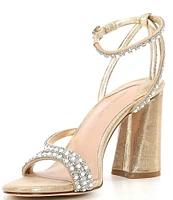 Antonio Melani Kameron Pearl Rhinestone Metallic Strap Block Heel Dress Sandals