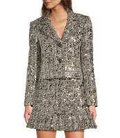 Antonio Melani Keily Sequin Tweed Point Collar Long Sleeve Cropped Jacket