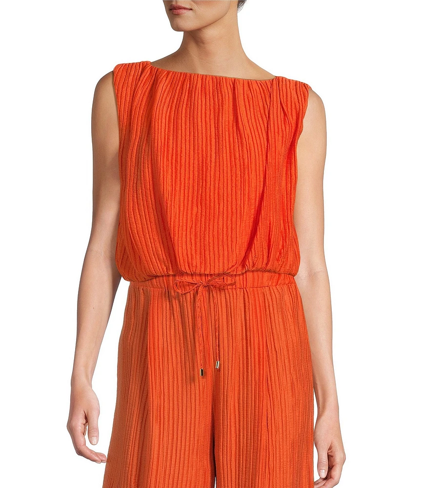 Antonio Melani Coordinating Keoni Novelty Crinkle Bateau Neckline Sleeveless Blouse