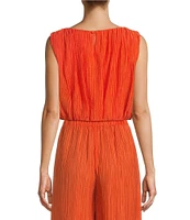 Antonio Melani Coordinating Keoni Novelty Crinkle Bateau Neckline Sleeveless Blouse