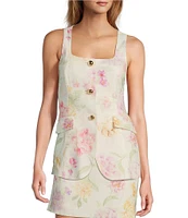 Antonio Melani Laura Linen Blend Floral Square Neck Sleeveless Coordinating Vest
