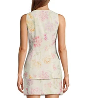 Antonio Melani Laura Linen Blend Floral Square Neck Sleeveless Coordinating Vest