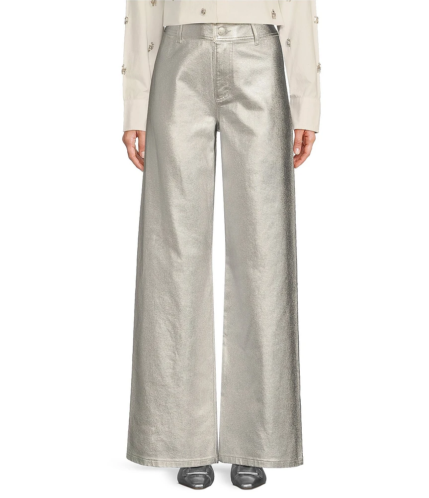 Antonio Melani Lexi Coated Metallic High Rise Wide-Leg Denim Pant