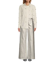 Antonio Melani Lexi Coated Metallic High Rise Wide-Leg Denim Pant