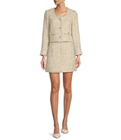 Antonio Melani London Tweed Long Sleeve Round Neck Coordinating Cropped Jacket